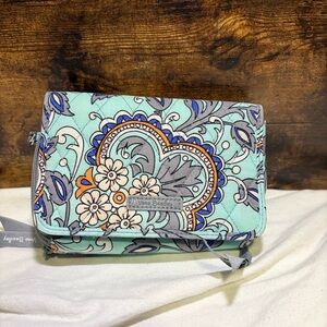 Vera Bradley Mint Green and Gray Clutch